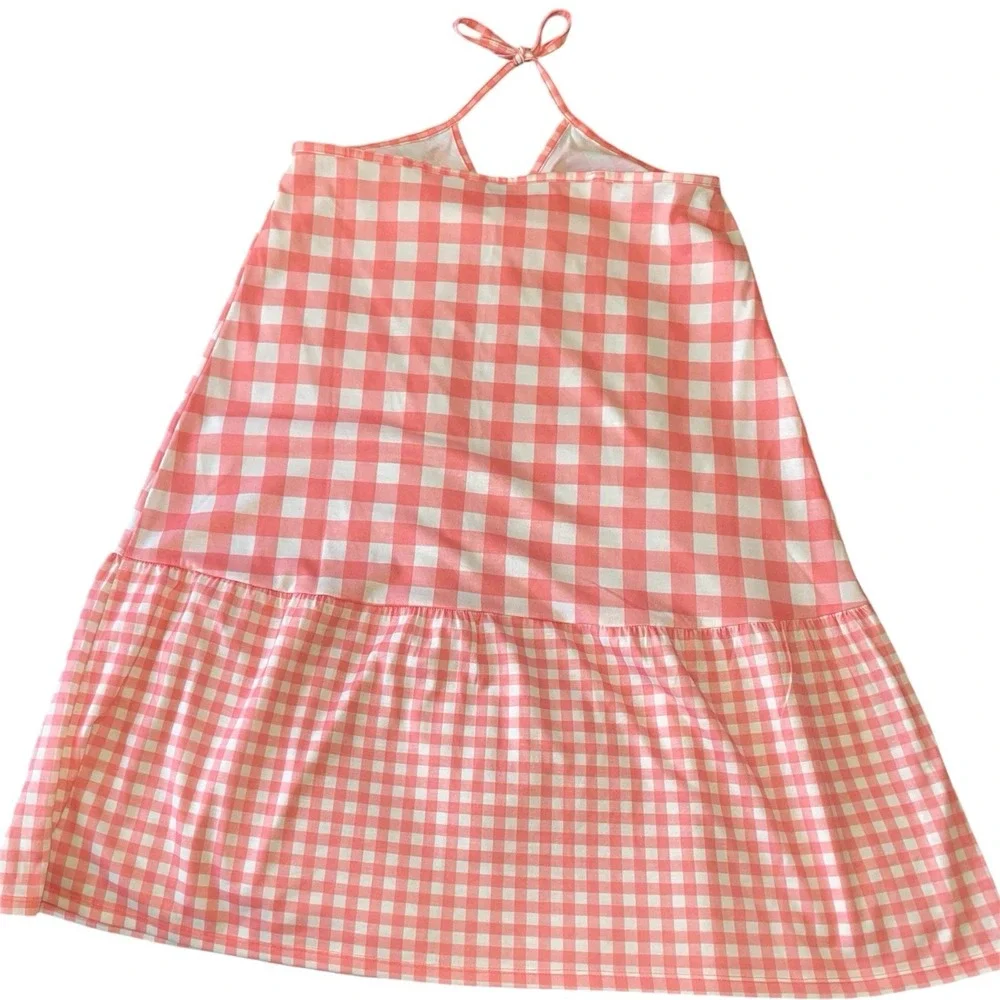 Cat Jack Girls Peach White Gingham Halter Sleepwear Dress XL 14-16 Flame‎ Resist